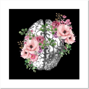 Brain human anatomy,pink roses, mental Posters and Art